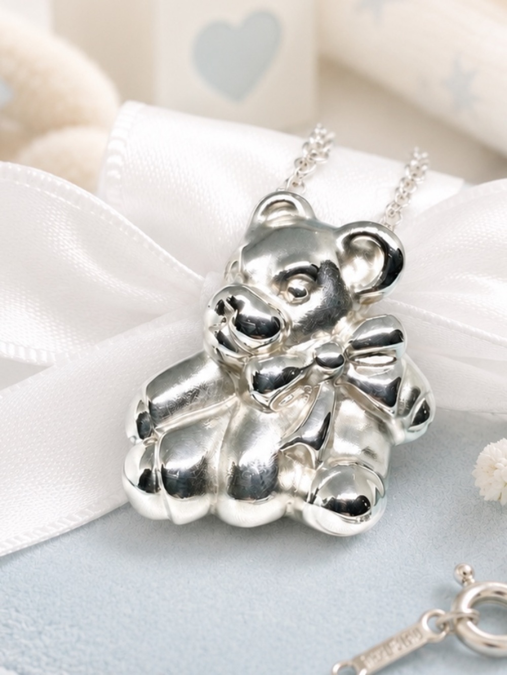 Tiffany & Co. Vintage Teddy Bear Necklace Sterling Silver 925 16” Retired